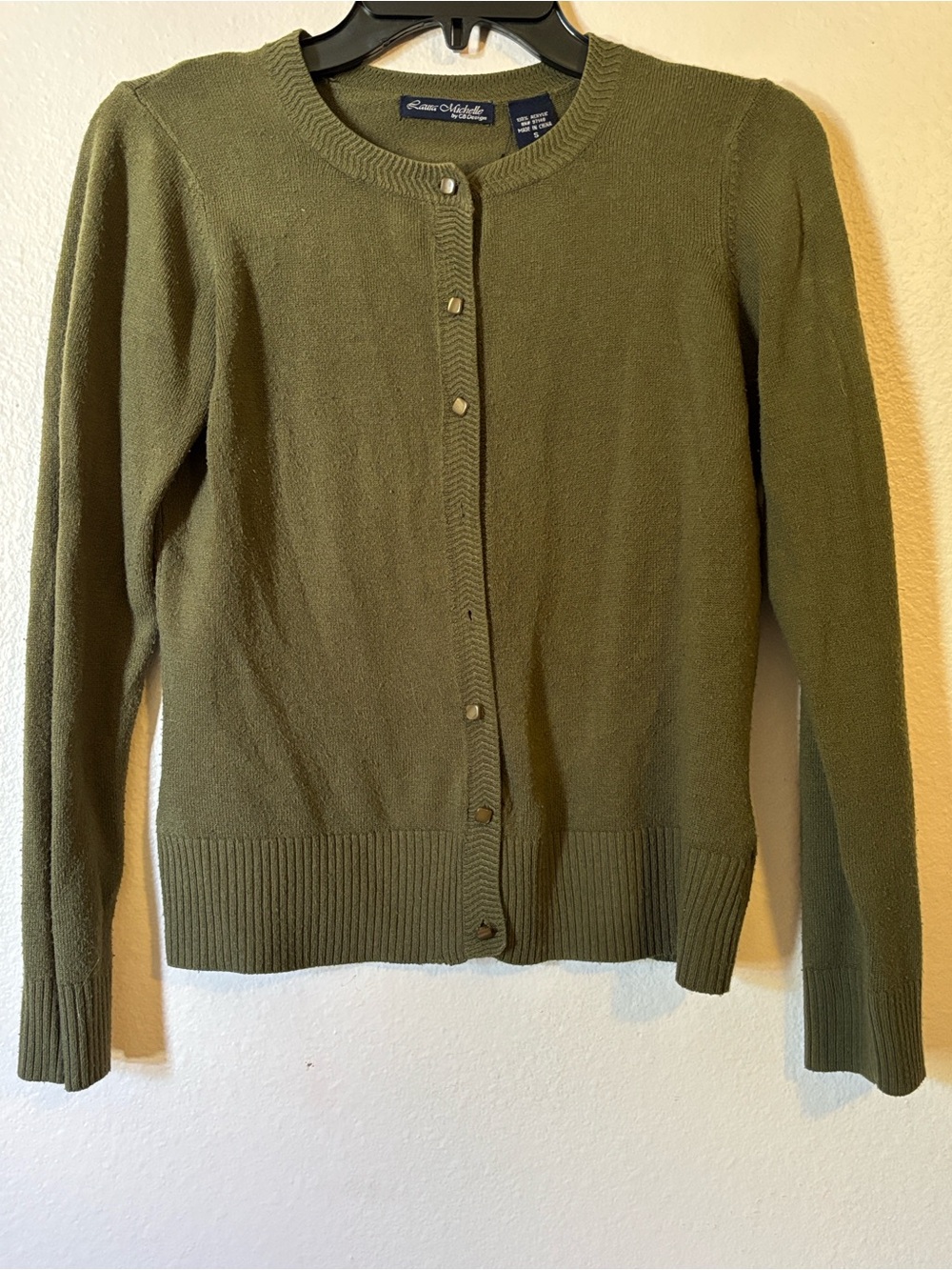 Rana Michelle Olive Green Button Up Knit Cardigan Sweater S